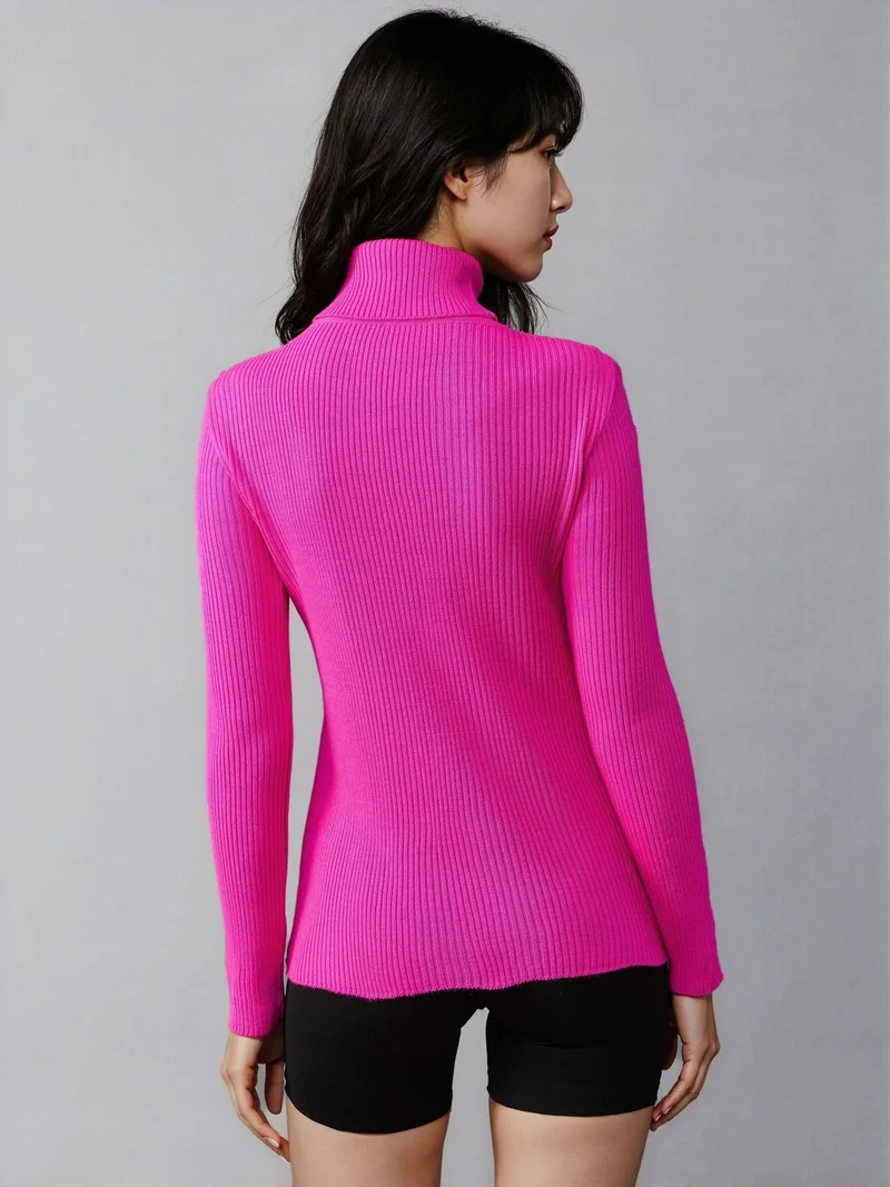 My Fashion Magenta Pink MY FASHION Fitted Textured Turtleneck Sweater for Women | Best Price UAE