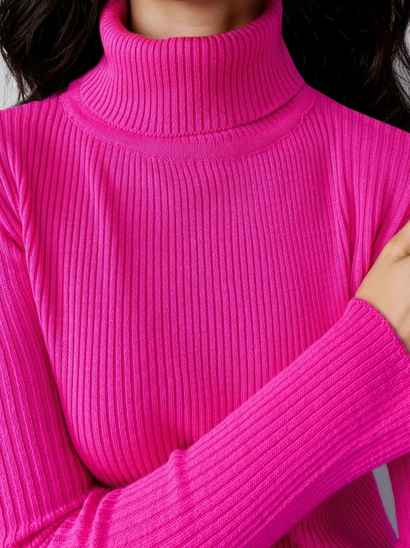 My Fashion Magenta Pink MY FASHION Fitted Textured Turtleneck Sweater for Women | Best Price UAE