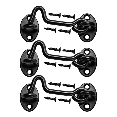 Klurent 4" Barn Door Latch Door Lock Hardware, Sliding Door Lock Eye Hook Latch with Screws, Rust-Resistant Metal Gate Latch, Privacy Hooks Latch for Inside Door, Wooden Fence, Garage Door(3 Pack) - Image 1