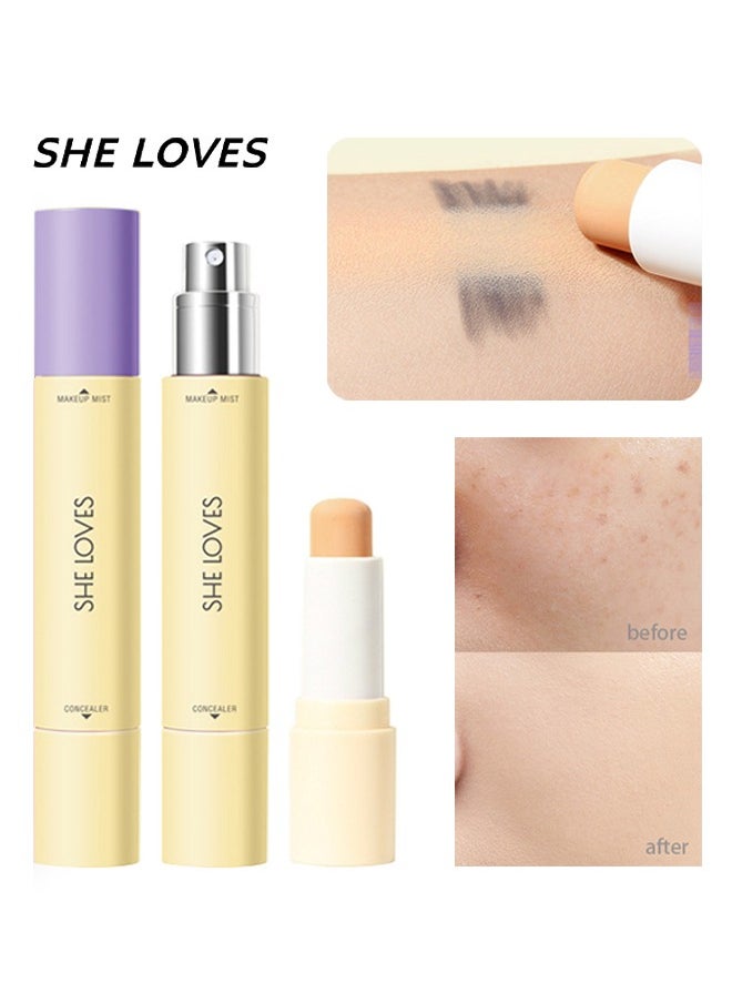 Sheloves - Concealer & Makeup Mist-Beauty Concealer Makeup Mist Stick 2in1(3.8g*6ml), Brightening skin and lasting makeup 03# Wheat Color - Image 1