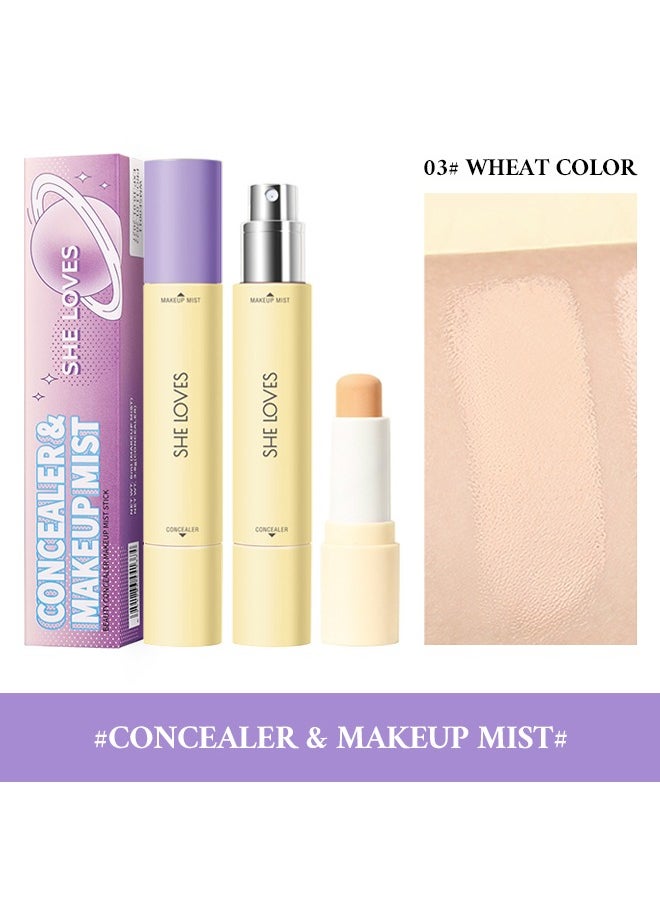 Sheloves - Concealer & Makeup Mist-Beauty Concealer Makeup Mist Stick 2in1(3.8g*6ml), Brightening skin and lasting makeup 03# Wheat Color - Image 1