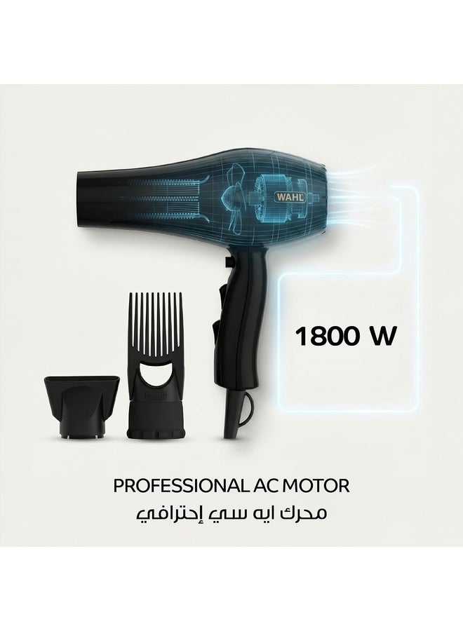 وال مجفف شعر برو ستايل 1800 واط | تقنية الأيونات المضادة للتجاعيد | ملحق باور بيك للشعر الأفريقي والمجعد | 3 إعدادات حرارة و2 سرعة | فلتر قابل للإزالة | سلك صالون بطول 3م – أسود 3026984 - Image 2
