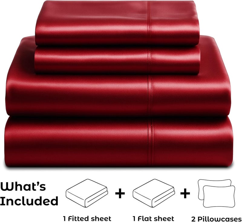 Pure Bedding Satin Sheets Full [4-Piece, Burgundy] Hotel Luxury Silky Bed Sheets - Extra Soft 1800 Microfiber Sheet Set, Wrinkle, Fade, Stain Resistant - Deep Pocket Fitted Sheet, Flat Sheet, Pillow Cases - Image 4