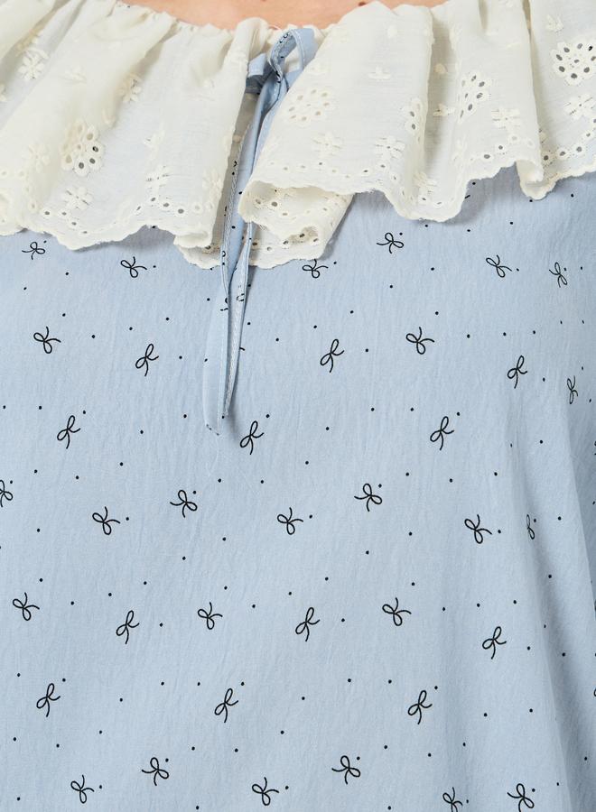 ستايلي مجموعة من بيجاما وبلوزة بطبعة زهور وياقة دانتيل - Image 3