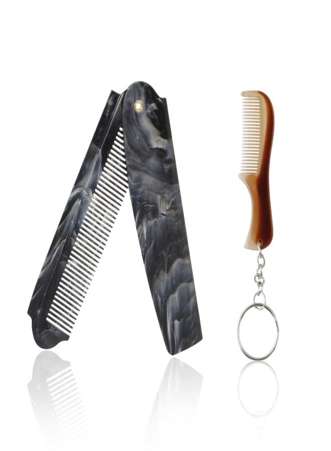 BARBERPLAN 2 Pieces Folding Pocket Comb for Men, Mini Fine Tooth Beard Comb for Everyday Grooming Styling Hair, Beards or Mustache - Image 1