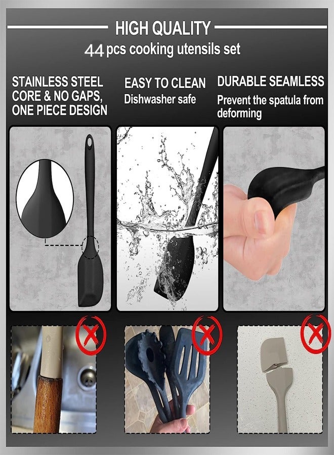 44 قطعة أواني المطبخ مجموعة أواني الطهي السيليكون المقاومة للحرارة مجموعة أواني المطبخ مع ملعقة حاملة، ملعقة ملعقة مطبخ معكرونة أداة المطبخ مجموعة أدوات الطهي بدون عصا غسالة الأطباق - Image 5