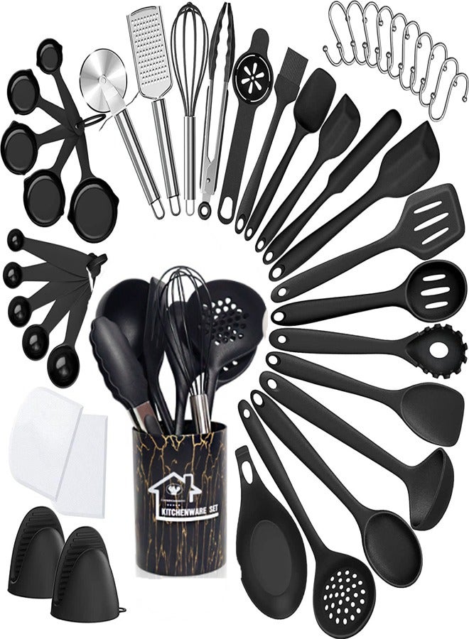 44 قطعة أواني المطبخ مجموعة أواني الطهي السيليكون المقاومة للحرارة مجموعة أواني المطبخ مع ملعقة حاملة، ملعقة ملعقة مطبخ معكرونة أداة المطبخ مجموعة أدوات الطهي بدون عصا غسالة الأطباق - Image 1