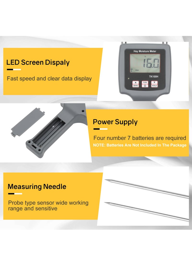 Zikra TK100H Portable Hay Moisture Tester, Precise & Fast Measurements Hay Moisture Meter With Probe, Moisture Meter Probe for Hay, Froage Grass, Leymus Chinensis, Alfalfa and Other Hays - Image 4