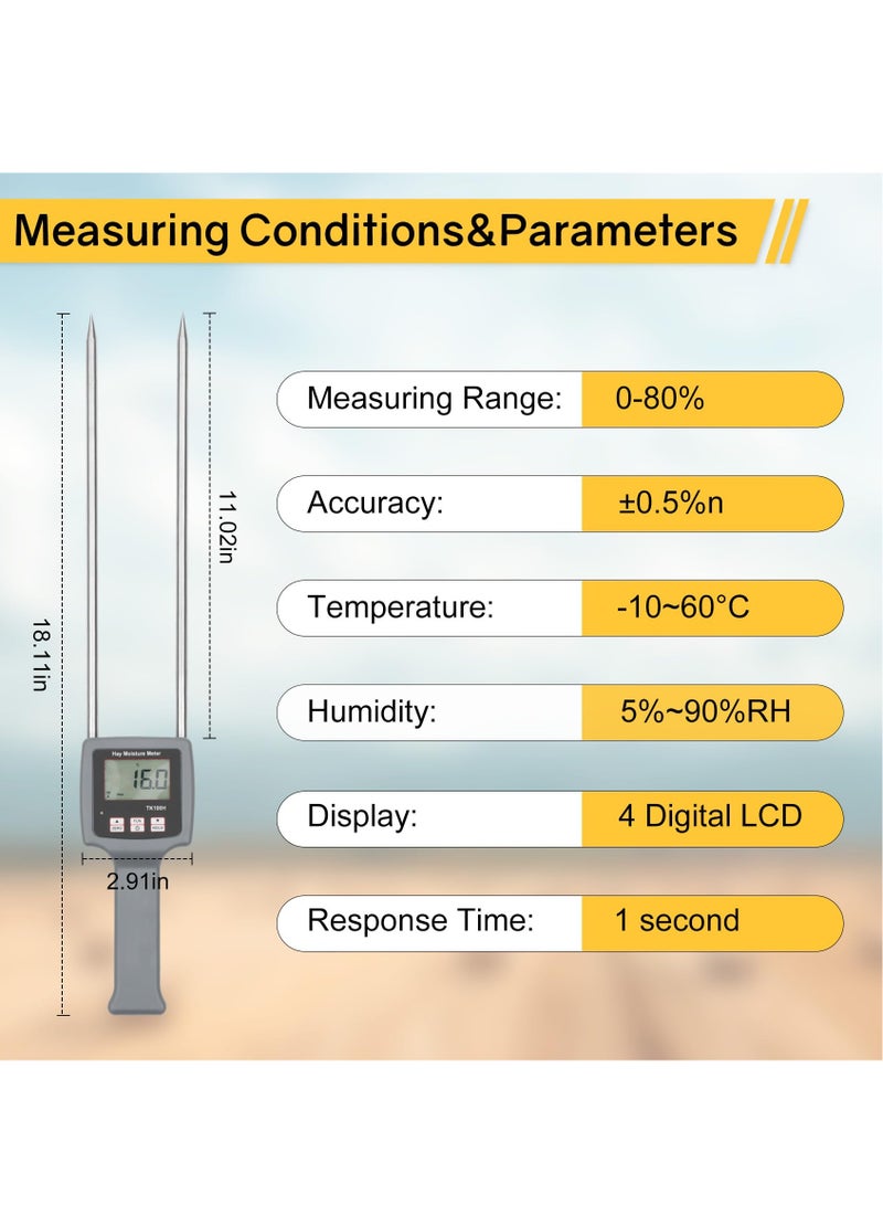 Zikra TK100H Portable Hay Moisture Tester, Precise & Fast Measurements Hay Moisture Meter With Probe, Moisture Meter Probe for Hay, Froage Grass, Leymus Chinensis, Alfalfa and Other Hays - Image 2