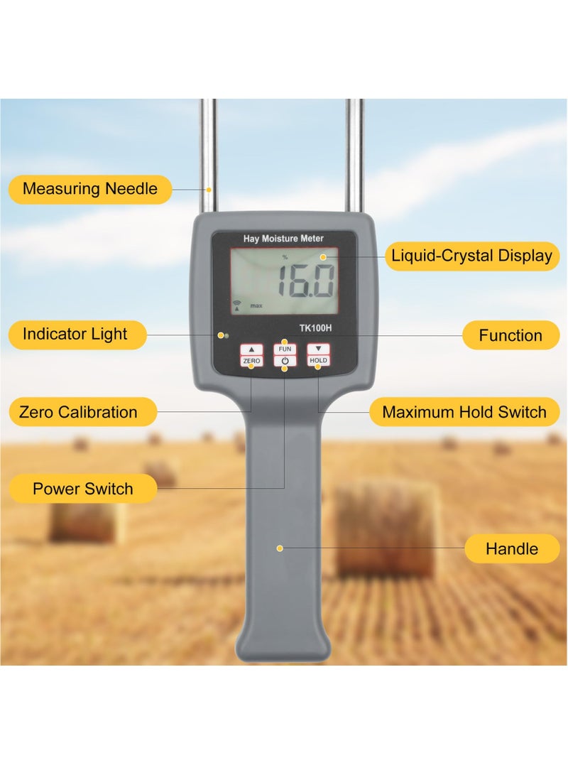 Zikra TK100H Portable Hay Moisture Tester, Precise & Fast Measurements Hay Moisture Meter With Probe, Moisture Meter Probe for Hay, Froage Grass, Leymus Chinensis, Alfalfa and Other Hays - Image 3