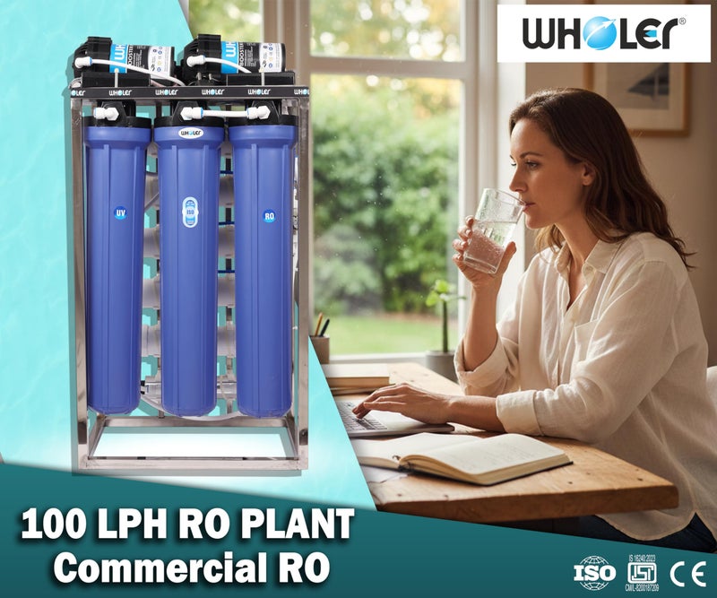 WHOLER 100 LPH RO PLANT Commercial water purifier 100 Liter Per Hour Blue Stainless steel Full Automatic with TDS Adjuster And Auto shut off function (RO+UV+TDS+AUTO SHUT OFF) - Image 3