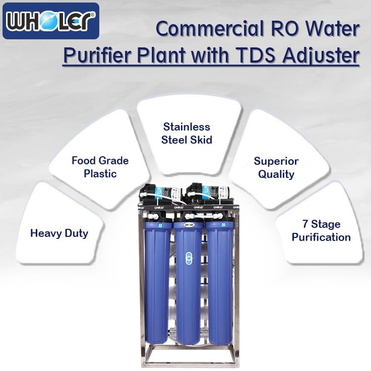WHOLER 100 LPH RO PLANT Commercial water purifier 100 Liter Per Hour Blue Stainless steel Full Automatic with TDS Adjuster And Auto shut off function (RO+UV+TDS+AUTO SHUT OFF) - Image 5
