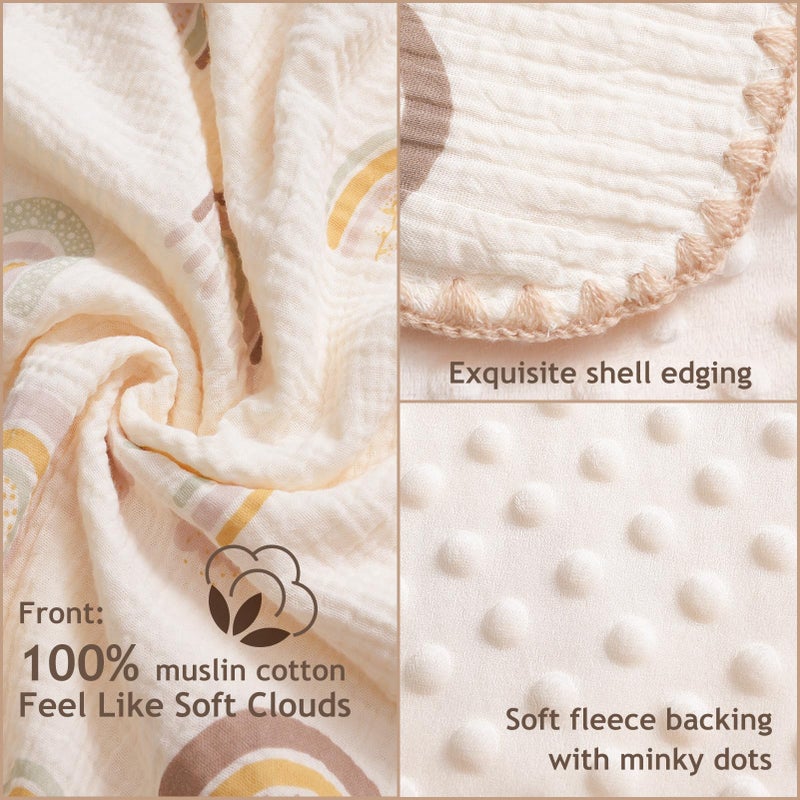 ROCCED Baby Blanket With Dotted Double Layers Muslin Soft Swaddle Blanket Cotton Neutral Receiving Blankets For Toddler Baby Quilt Throw Blanket Bed Throw Blanket For Newborn Unisex 40X40 Inch-Rainbow - Image 3