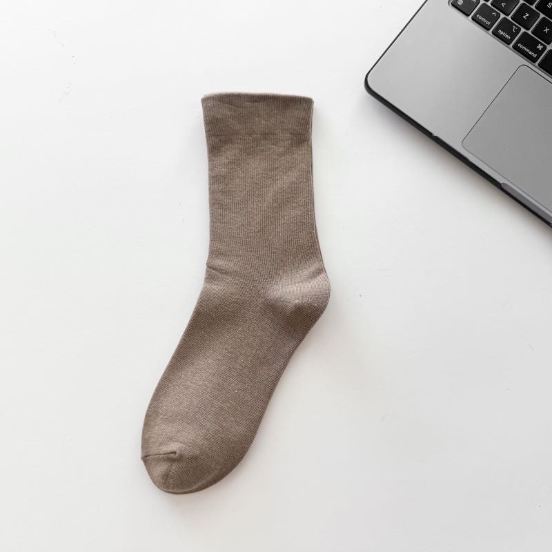 Maternity Cotton Loose Socks Mid-Calf Solid Color Dark brown color (exquisite pe bag packaging)