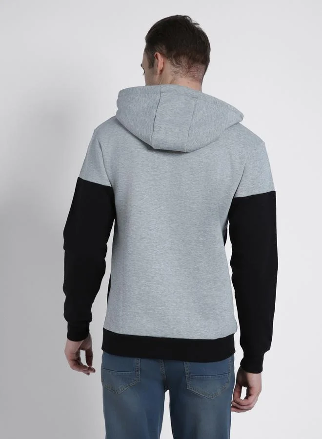 Dennis Lingo Regular Fit Light Grey Colourblocked Hooded Sweatshirt for Men - Polycotton, Full Sleeves