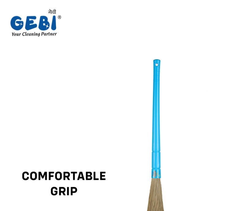 Gebi Sweepy Broom|Long Handle| With Flexible Fibre Bristles| Easy To Wash| Dust Free Broom| XL Size| Light Blue Colour Handle| Pack of 1 Broom| - Image 2