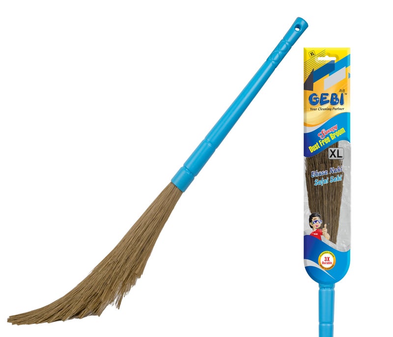 Gebi Sweepy Broom|Long Handle| With Flexible Fibre Bristles| Easy To Wash| Dust Free Broom| XL Size| Light Blue Colour Handle| Pack of 1 Broom| - Image 1