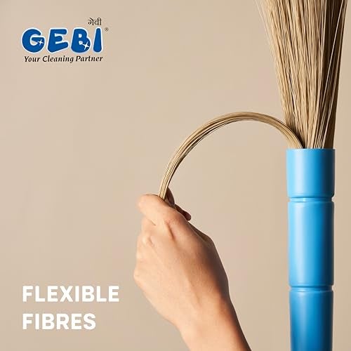 Gebi Sweepy Broom|Long Handle| With Flexible Fibre Bristles| Easy To Wash| Dust Free Broom| XL Size| Light Blue Colour Handle| Pack of 1 Broom| - Image 3