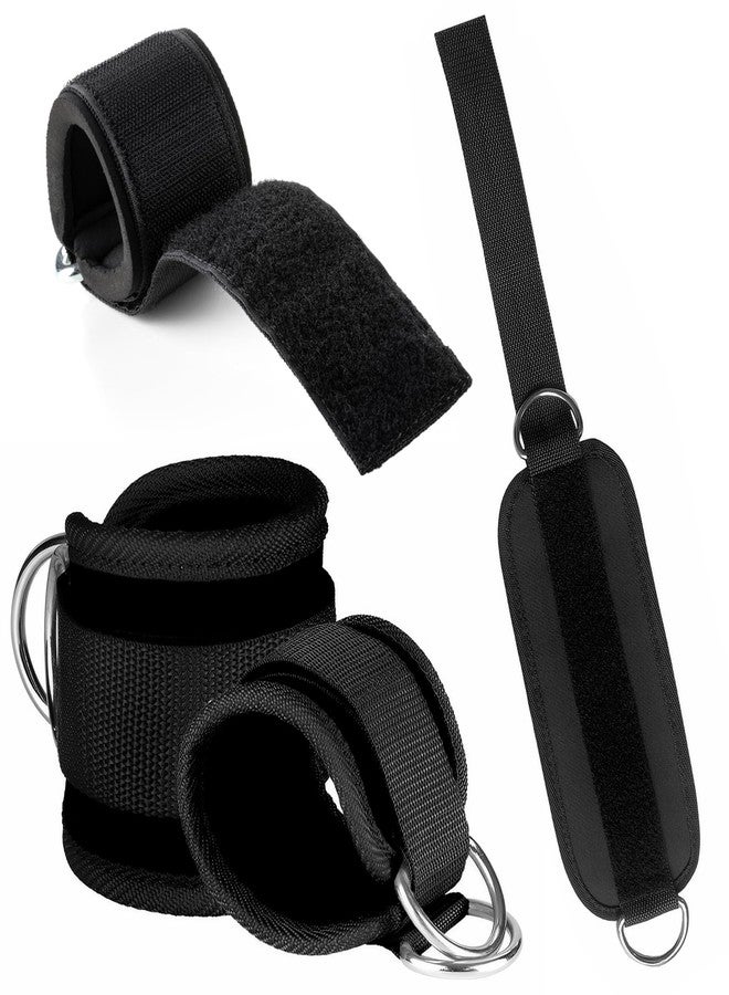 PKRFCJ 2 PCS Weightlifting Straps with D Ring,Adjustable Wrist Cuffs Gym,Padded Wrist Cuffs,for Cable Machines Strength Training Equipment,Black - Image 4