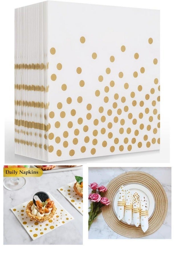 40 PACK DISPOSABLE NAPKINS PAPER, 3-PLY BEVERAGE NAPKINS, DISPOSABLE GOLD SQUARE NAPKINS, PERFECT FOR RESTAURANT, EVENT, BAR, WEDDING, BABY SHOWER AND BIRTHDAY PARTY