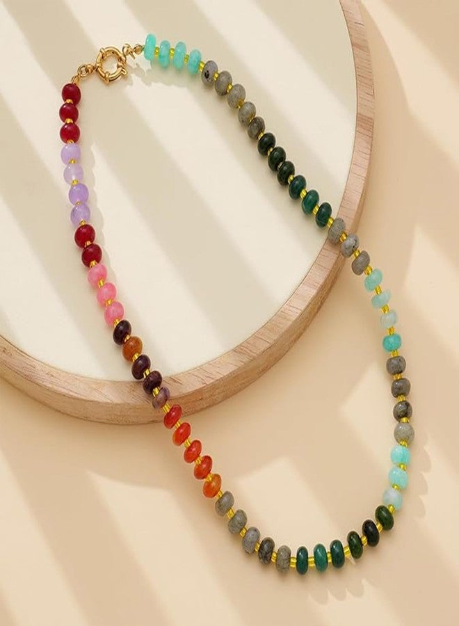 MIFYNN Natural Stone Beaded Necklace for Women Boho Rainbow Charm Necklaces Colorful Beads Choker Necklaces Beach Surfer Necklace Jewelry Gift (Rainbow 2) - Image 5