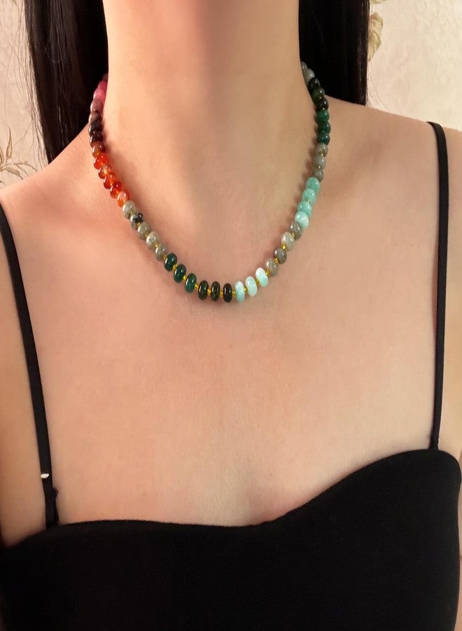 MIFYNN Natural Stone Beaded Necklace for Women Boho Rainbow Charm Necklaces Colorful Beads Choker Necklaces Beach Surfer Necklace Jewelry Gift (Rainbow 2) - Image 2