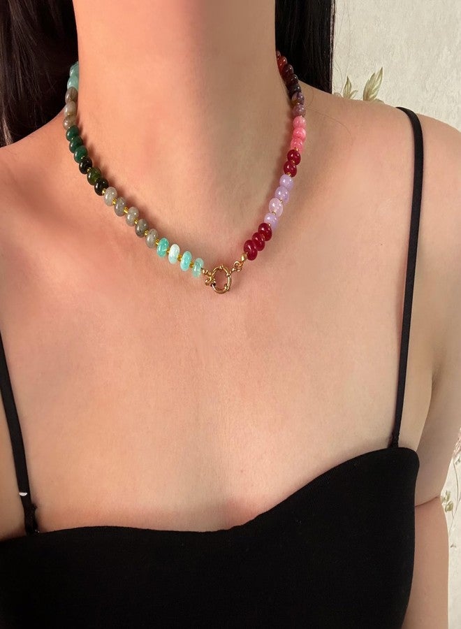 MIFYNN Natural Stone Beaded Necklace for Women Boho Rainbow Charm Necklaces Colorful Beads Choker Necklaces Beach Surfer Necklace Jewelry Gift (Rainbow 2) - Image 3