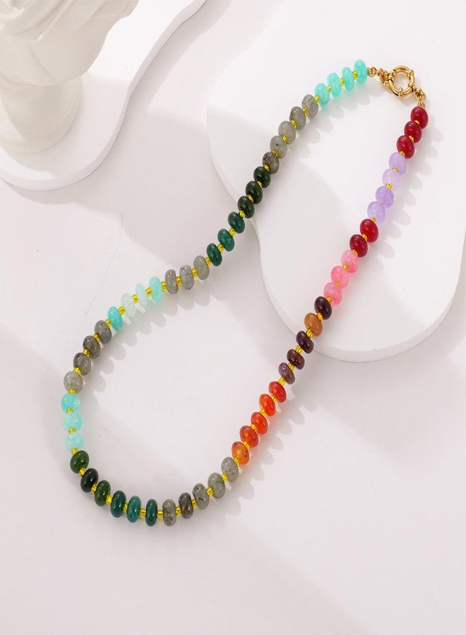 MIFYNN Natural Stone Beaded Necklace for Women Boho Rainbow Charm Necklaces Colorful Beads Choker Necklaces Beach Surfer Necklace Jewelry Gift (Rainbow 2) - Image 4
