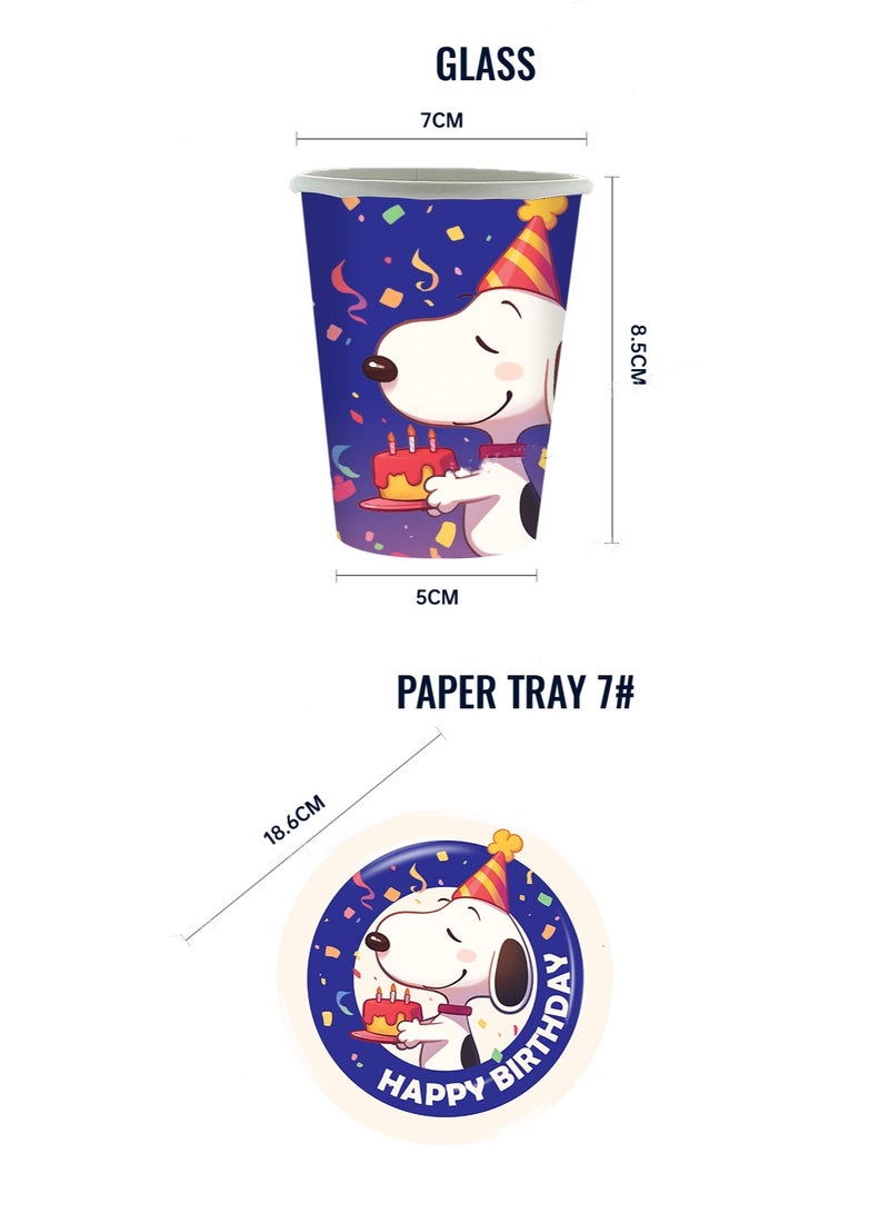 81 Piece Snoopy Party Decoration Set -Paper Plates, Paper Cups, Napkins, Tablecloths, Knifves, Forks and Spoons - 10 Servings - Image 3