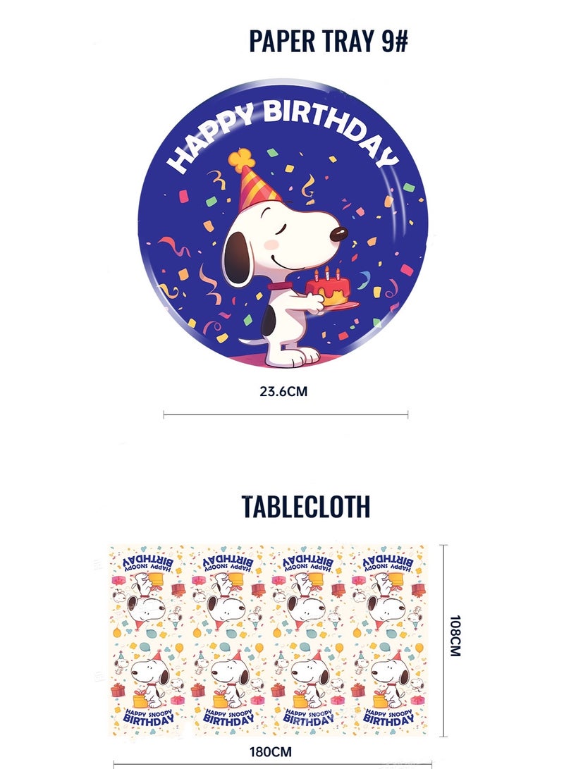 81 Piece Snoopy Party Decoration Set -Paper Plates, Paper Cups, Napkins, Tablecloths, Knifves, Forks and Spoons - 10 Servings - Image 4