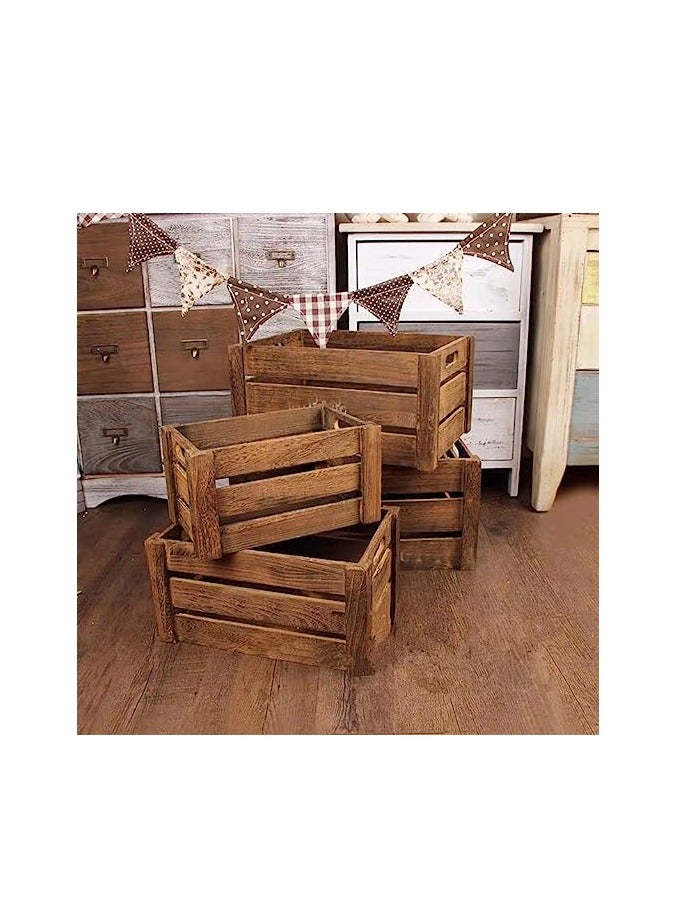 HOME TASTE Tomsun Set Of 4 Wooden Storage Organizer Boxes Open Top Crates Farmhouse Style Decor Decorative Display Basket  - Image 2