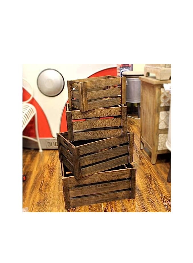 HOME TASTE Tomsun Set Of 4 Wooden Storage Organizer Boxes Open Top Crates Farmhouse Style Decor Decorative Display Basket  - Image 1