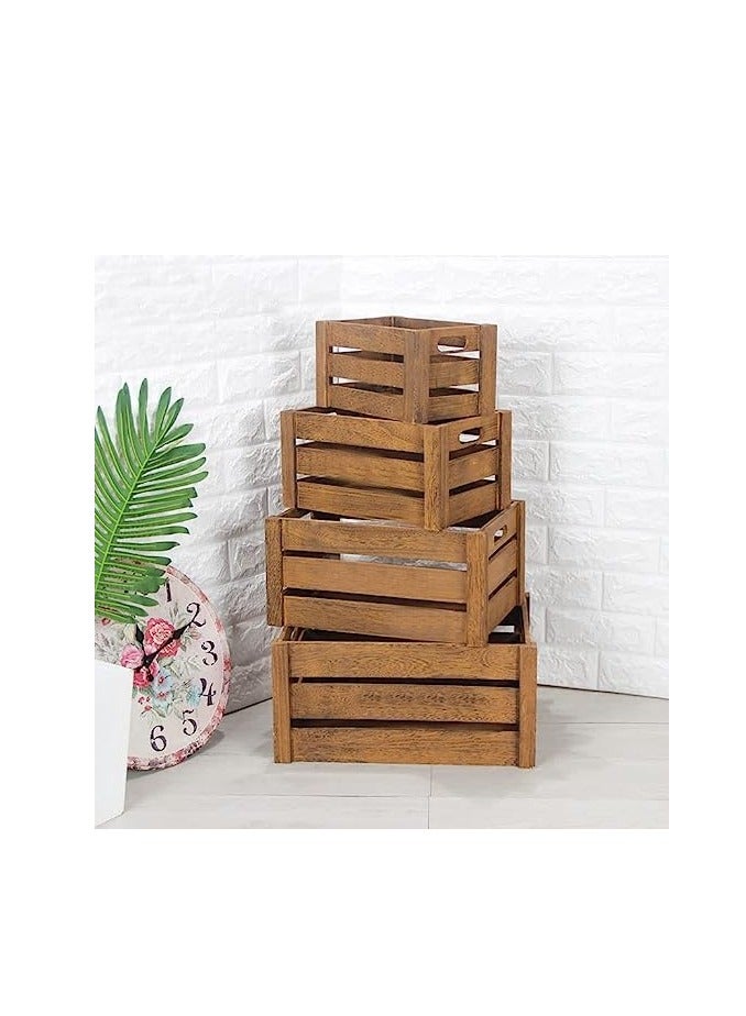 HOME TASTE Tomsun Set Of 4 Wooden Storage Organizer Boxes Open Top Crates Farmhouse Style Decor Decorative Display Basket  - Image 4
