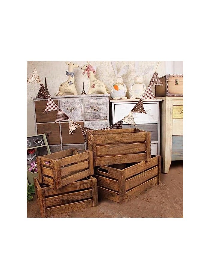 HOME TASTE Tomsun Set Of 4 Wooden Storage Organizer Boxes Open Top Crates Farmhouse Style Decor Decorative Display Basket  - Image 3