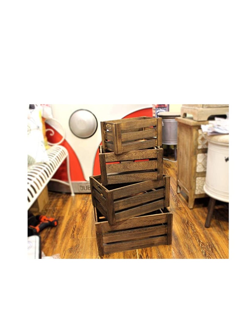 HOME TASTE Tomsun Set Of 4 Wooden Storage Organizer Boxes Open Top Crates Farmhouse Style Decor Decorative Display Basket  - Image 5