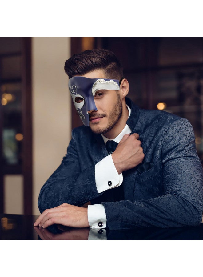 Thmyo قناع ثيميو نصف الوجه للرجال تصميم عتيق شبح الأوبرا فينيسي كارنفال ماسكرايد (أزرق وفضي) - Image 2