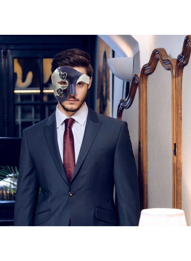 Thmyo قناع ثيميو نصف الوجه للرجال تصميم عتيق شبح الأوبرا فينيسي كارنفال ماسكرايد (أزرق وفضي) - Image 3