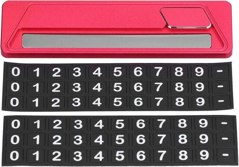 Red Aluminum Alloy Temporary Parking Card With Phone Number Plate - Image 1