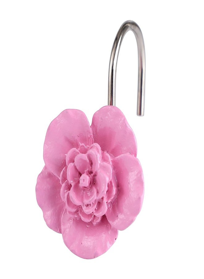 Twofish Home Pink Flower Design Shower Curtain Hooks Pink Flower Shower Curtain Rings Set of 12 - Image 3