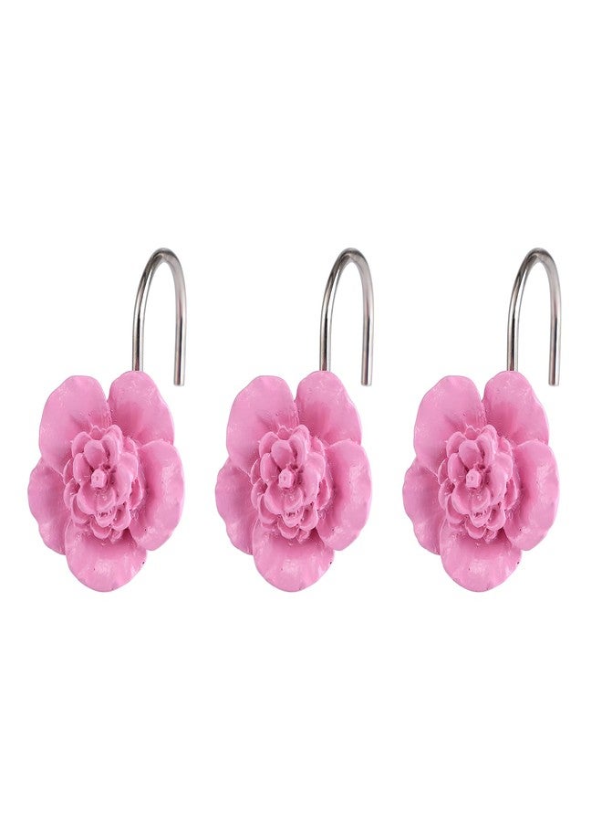 Twofish Home Pink Flower Design Shower Curtain Hooks Pink Flower Shower Curtain Rings Set of 12 - Image 4