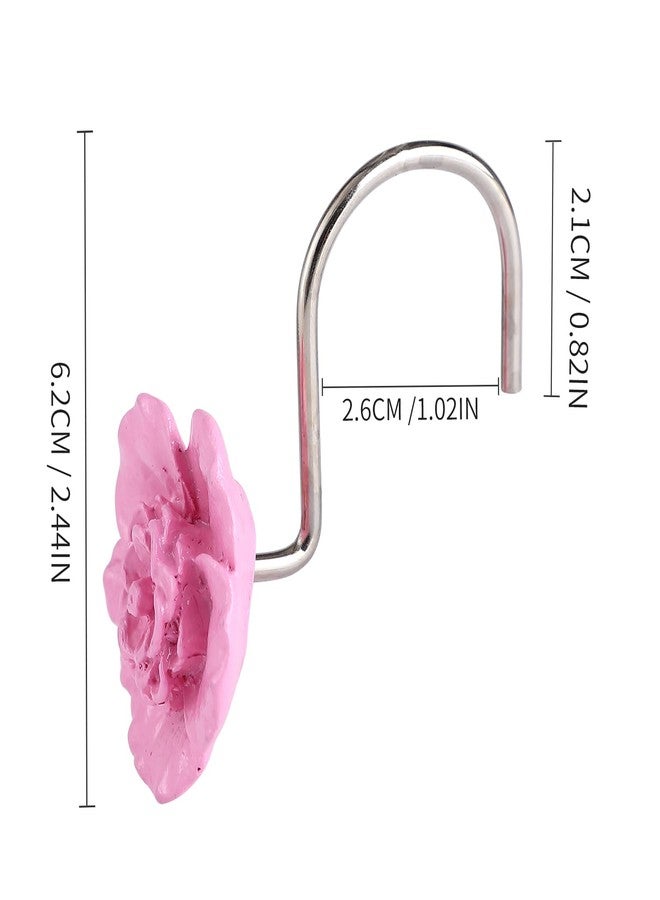 Twofish Home Pink Flower Design Shower Curtain Hooks Pink Flower Shower Curtain Rings Set of 12 - Image 5