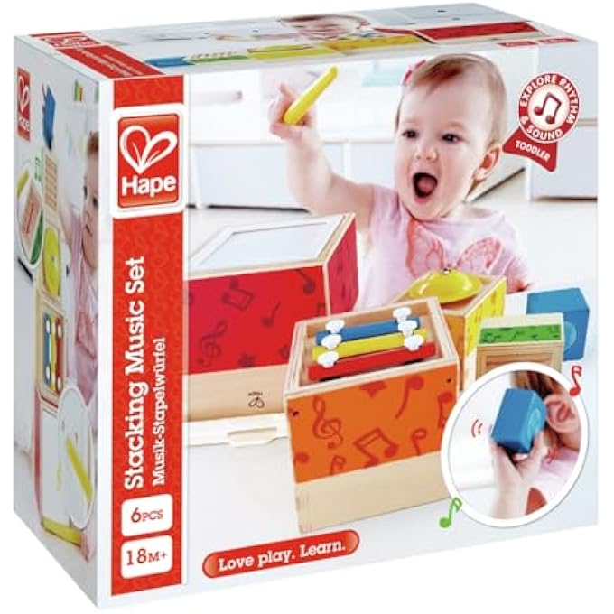 STACKING MUSIC SET | COLORFUL 6 PIECE MUSICAL BOX TOY, WOODEN SET FOR KIDS 18 MONTHS+ - Image 3