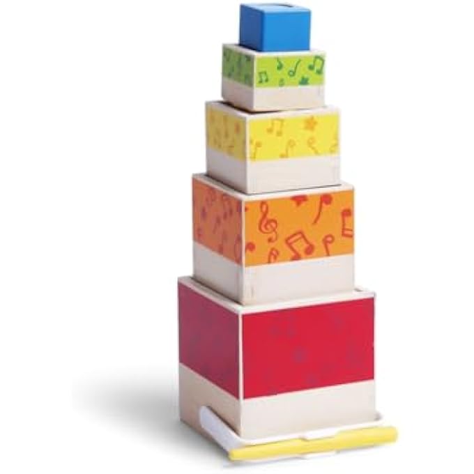 STACKING MUSIC SET | COLORFUL 6 PIECE MUSICAL BOX TOY, WOODEN SET FOR KIDS 18 MONTHS+ - Image 1