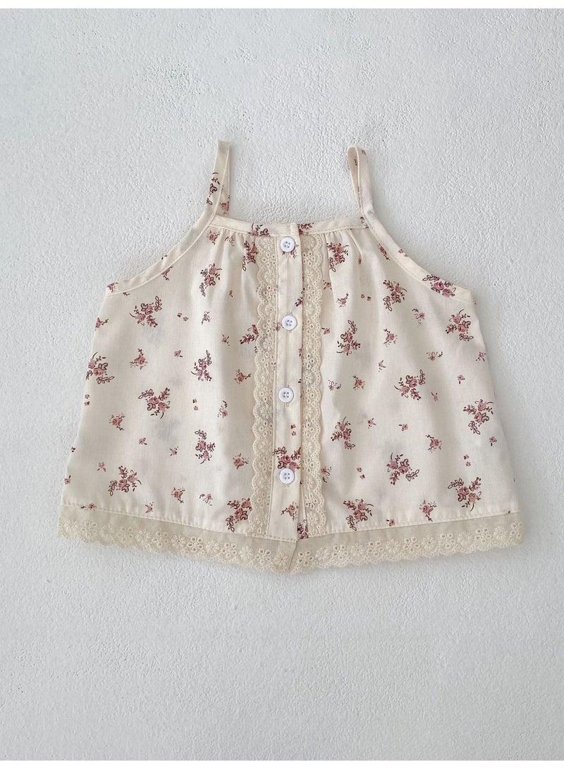 Bafanou Bafanou Children's Summer Girls Printing Suit Floral Sleeveless Top Shorts 2-piece Set Fashion Kids Clothes  - Image 4