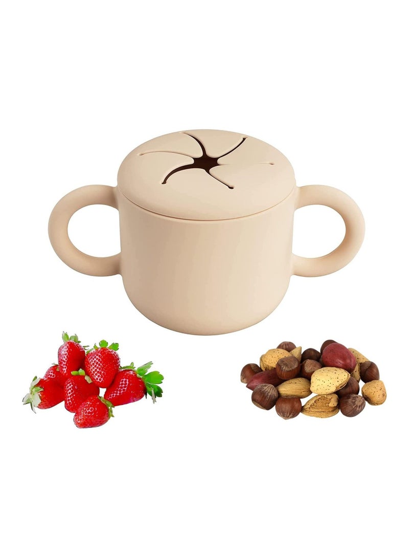 Silicone Snack Cup for Toddlers and Kids, Sippy Containers with Double Handles Removable Lid Toddler Baby Infants Training 6 Month+, Milk Oatmeal Fruit Cookies (khaki) - Image 1