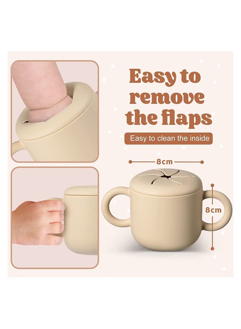 Silicone Snack Cup for Toddlers and Kids, Sippy Containers with Double Handles Removable Lid Toddler Baby Infants Training 6 Month+, Milk Oatmeal Fruit Cookies (khaki) - Image 3
