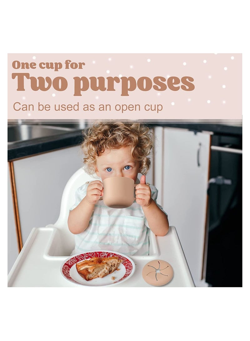 Silicone Snack Cup for Toddlers and Kids, Sippy Containers with Double Handles Removable Lid Toddler Baby Infants Training 6 Month+, Milk Oatmeal Fruit Cookies (khaki) - Image 5