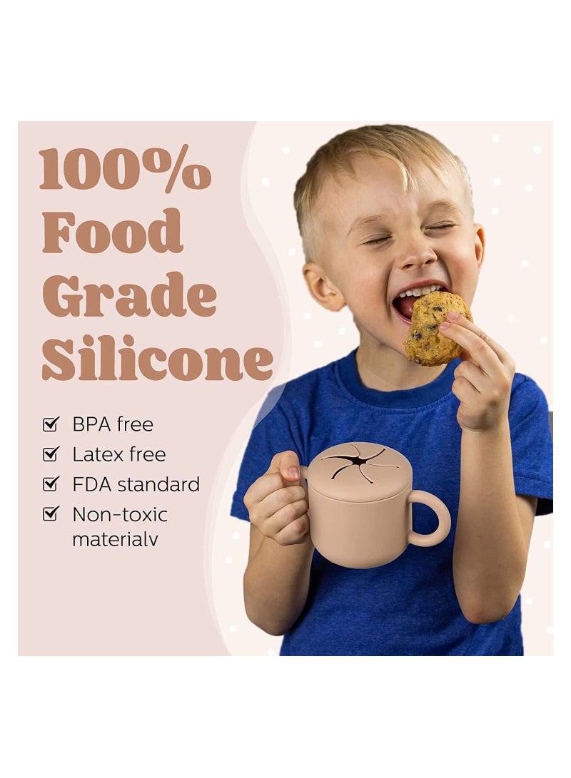 Silicone Snack Cup for Toddlers and Kids, Sippy Containers with Double Handles Removable Lid Toddler Baby Infants Training 6 Month+, Milk Oatmeal Fruit Cookies (khaki) - Image 2