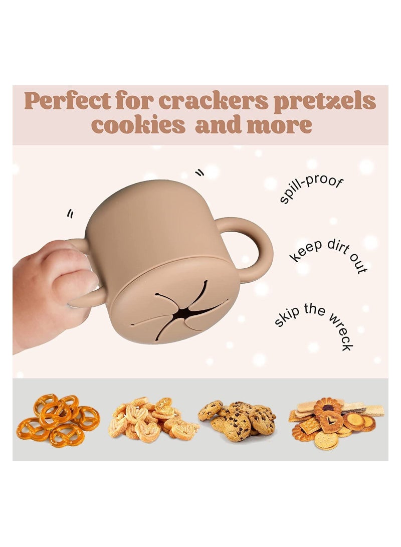 Silicone Snack Cup for Toddlers and Kids, Sippy Containers with Double Handles Removable Lid Toddler Baby Infants Training 6 Month+, Milk Oatmeal Fruit Cookies (khaki) - Image 4