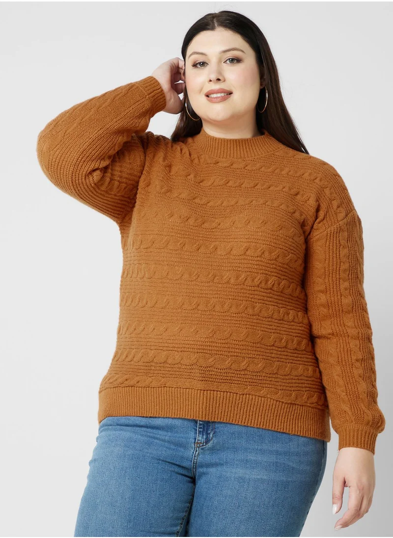 Ella Plus Textured Detail High Neck Sweater